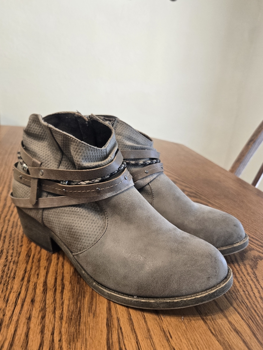 Women's Gray Ankle Boots with Decorative Straps
